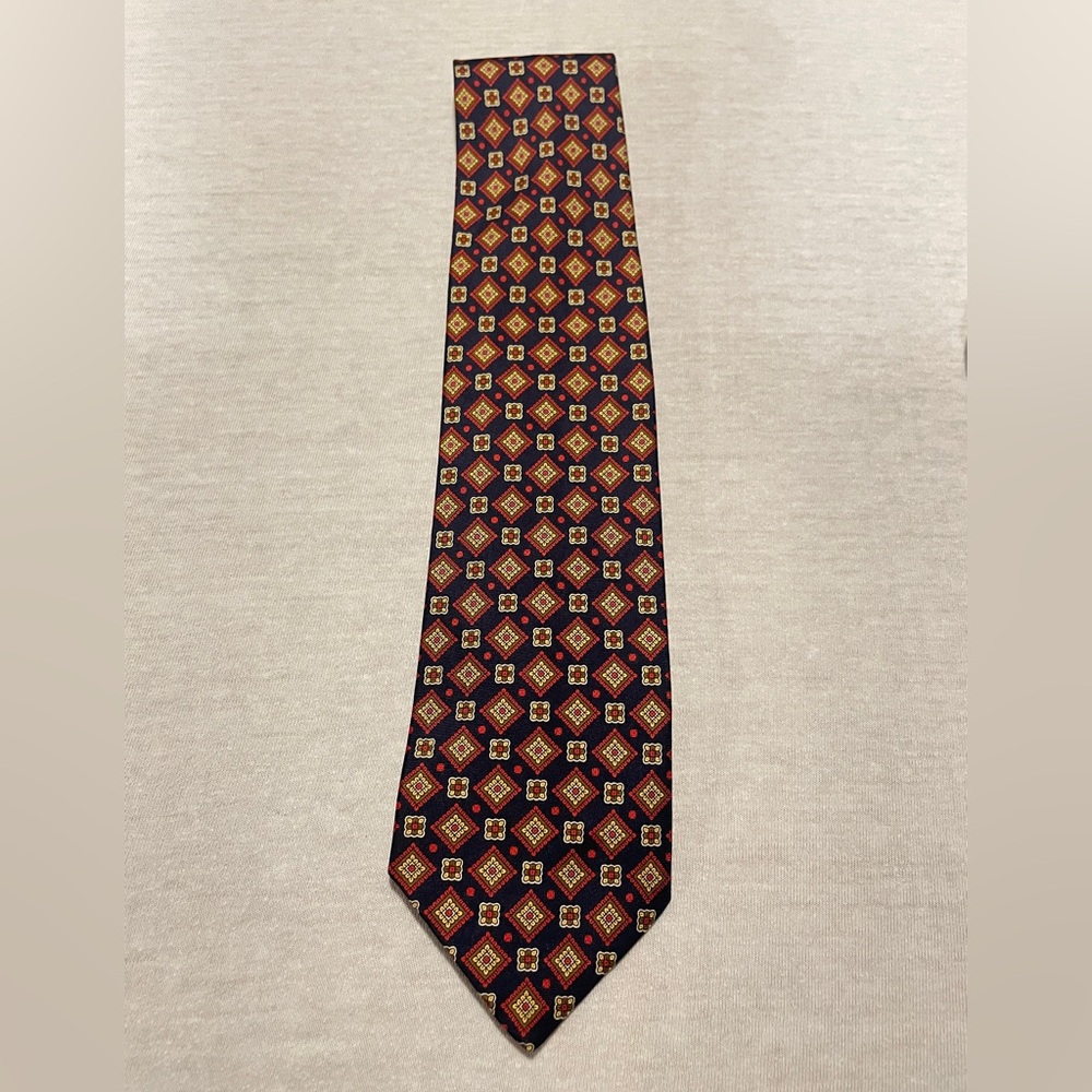 Christian Tyler Geometric Pattern Tie - Navy, Red and Yellow